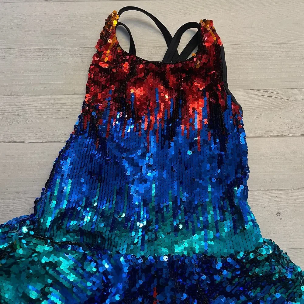 WEISSMAN‎ dance costume Rainbow Sequin Unitard child MC